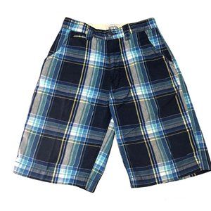 OTB One Tough Brand Shorts Boys 16 Blue Blue Plaid 27in Waist Bermuda Pocket